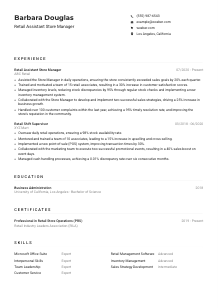 Retail Assistant Store Manager CV Example