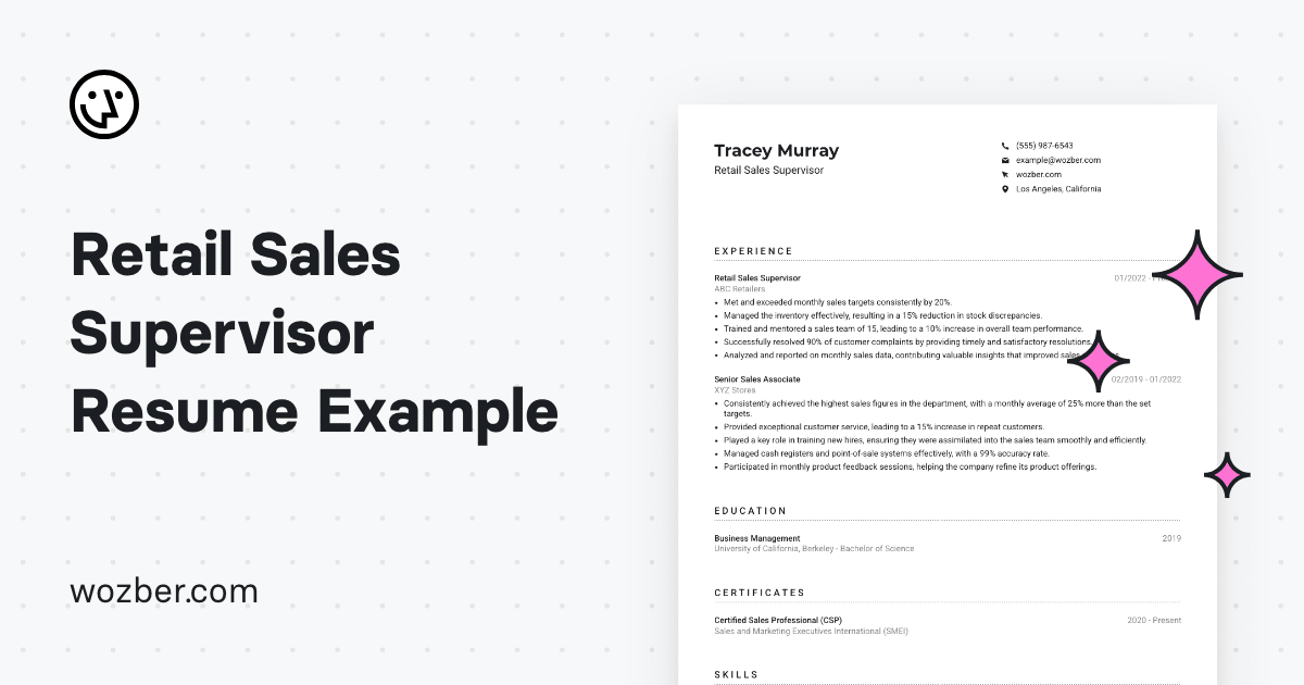 Retail Sales Supervisor Resume Example