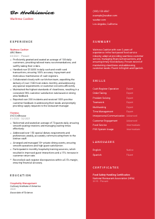 Waitress Cashier CV Template #3