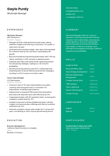 Wholesale Manager Resume Template #2