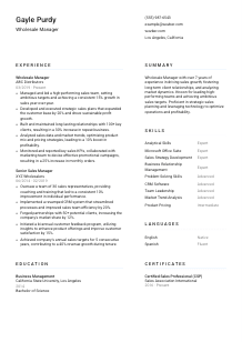 Wholesale Manager Resume Template #1