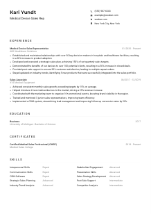 Medical Device Sales Rep Resume Example