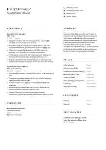 Assistant Sales Manager Resume Template #1
