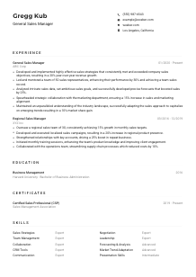 General Sales Manager Resume Example