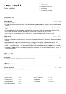 Beauty Consultant CV Example