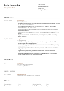 Beauty Consultant Resume Template #1