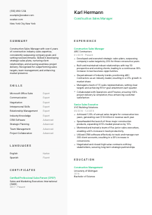 Construction Sales Manager Resume Template #2