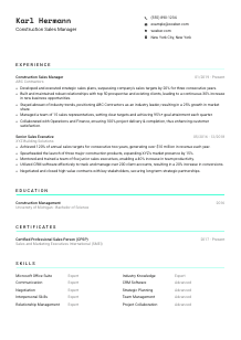 Construction Sales Manager Resume Template #3