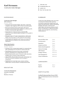 Construction Sales Manager Resume Template #1