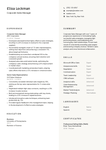 Corporate Sales Manager CV Template #13