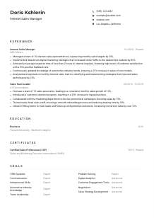 Internet Sales Manager Resume Example