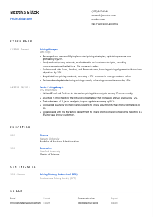 Pricing Manager CV Template #8