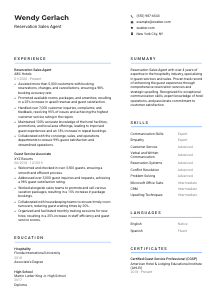 Reservation Sales Agent CV Template #2