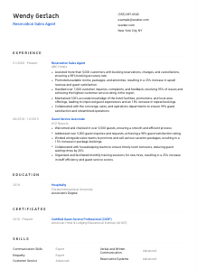 Reservation Sales Agent Resume Template #1