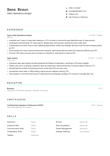 Sales Operations Analyst Resume Template #3