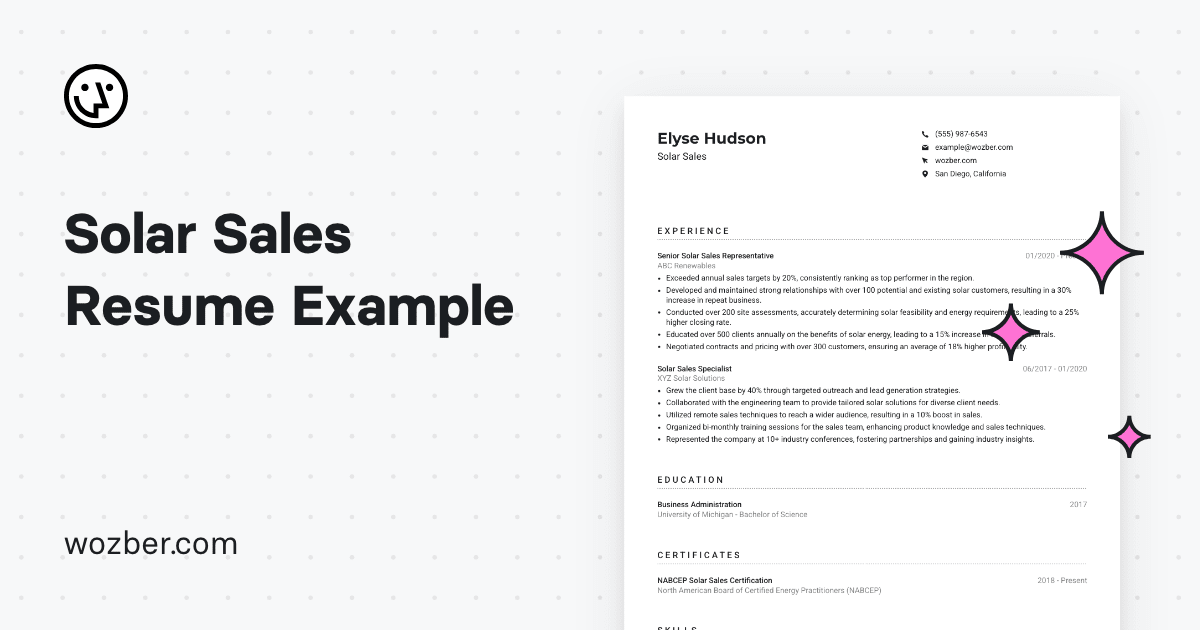 Solar Sales Resume Example