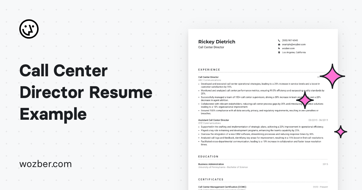 Call Center Director Resume Example