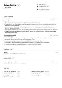 Lab Manager Resume Example