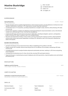 Clinical Researcher Resume Example