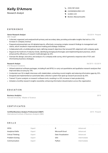 Research Analyst Resume Example