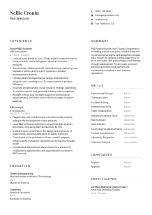 R&D Specialist Resume Template #1