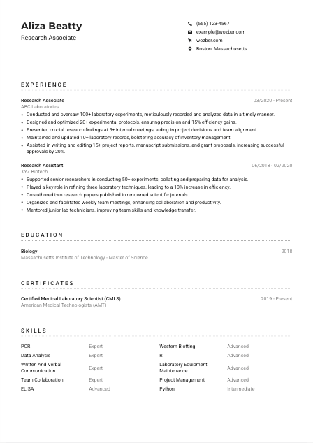 Research Associate CV Example