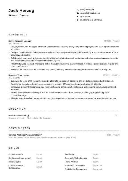 Research Director CV Example