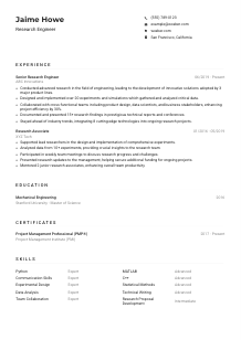 Research Engineer Resume Example