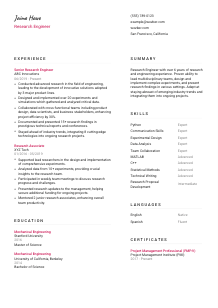 Research Engineer Resume Template #2