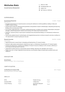 Social Science Researcher Resume Example
