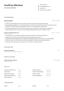Innovation Specialist Resume Example