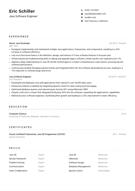 Java Software Engineer CV Example