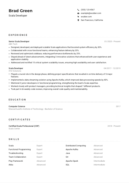 Scala Developer Resume Example