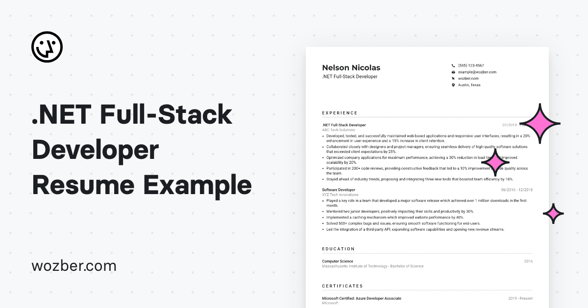 .NET Full-Stack Developer Resume Example