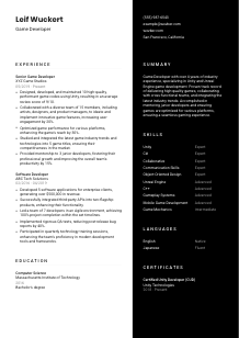 Game Developer CV Template #3