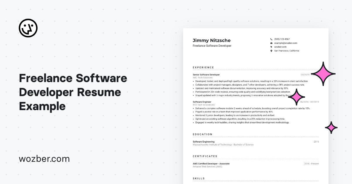 Freelance Software Developer Resume Example