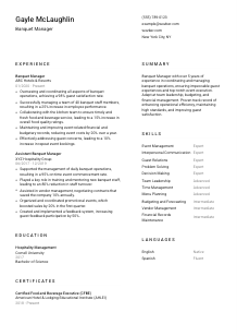 Banquet Manager CV Template #2