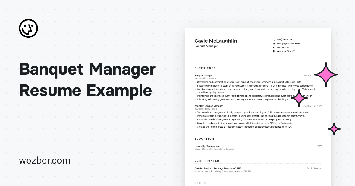 Banquet Manager Resume Example