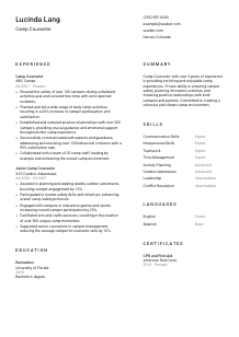 Camp Counselor Resume Template #1