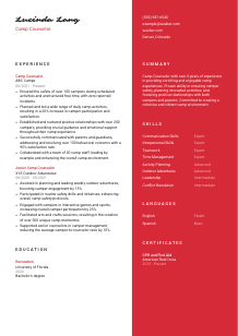 Camp Counselor Resume Template #3