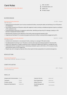 Recreational Facility Attendant Resume Template #23