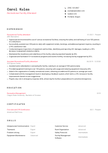 Recreational Facility Attendant Resume Template #4