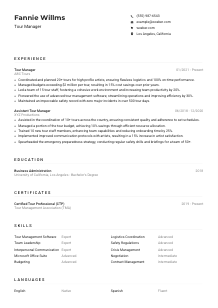 Tour Manager Resume Example