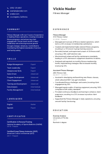 Fitness Manager Resume Example