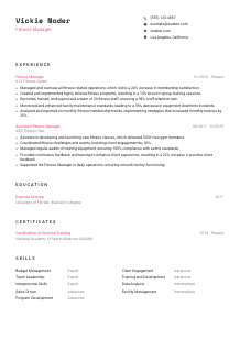 Fitness Manager Resume Template #4