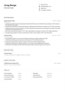 Personal Trainer CV Example