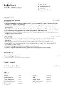 Recreation and Fitness Worker Resume Example