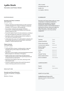 Recreation and Fitness Worker Resume Template #2