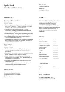 Recreation and Fitness Worker Resume Template #1