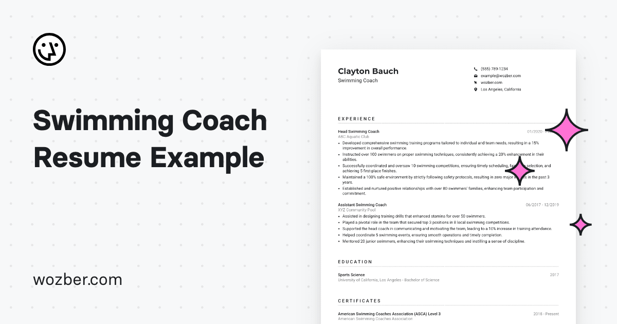 Swimming Coach Resume Example